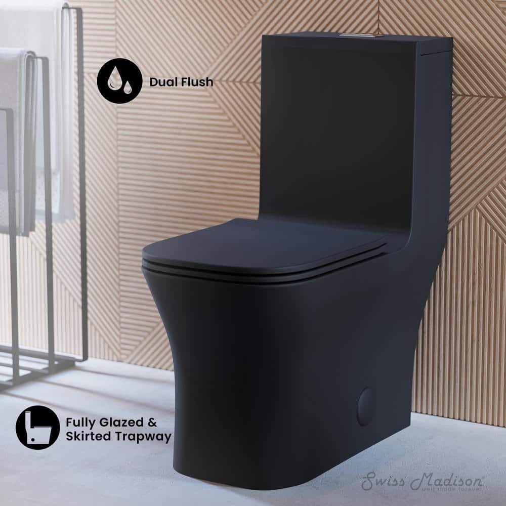 Concorde 1-Piece 0.8 GPF/1.28 GPF Dual Flush Square Toilet in Matte Black Seat Included - Image 2