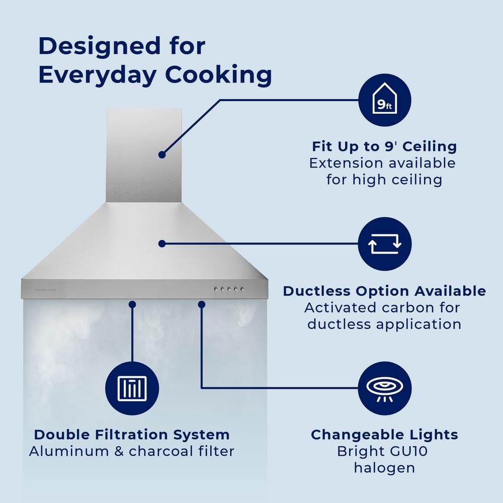 30 in. Convertible Wall Mount Range Hood with Changeable LED Aluminum Mesh Filters in Matte Black - Image 3