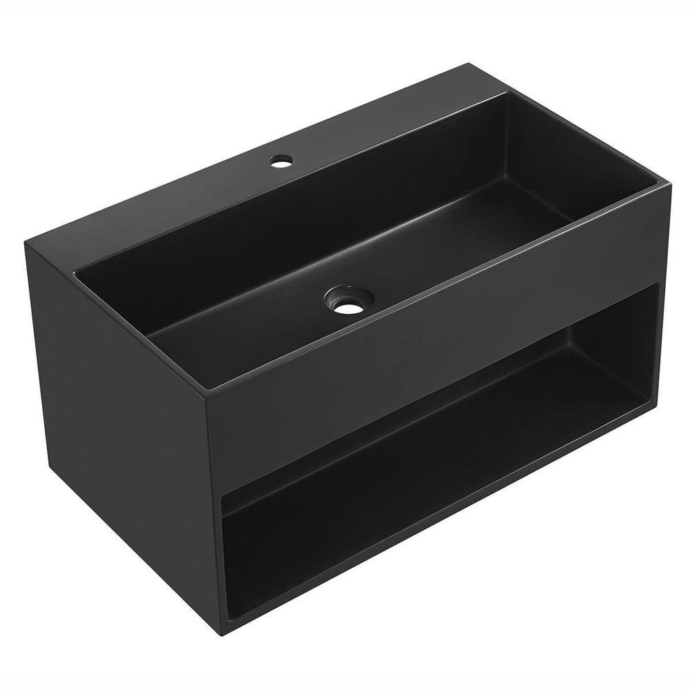 32 in. Wall-Mount Bathroom Solid Surface Vanity with Storage Space in Matte Black