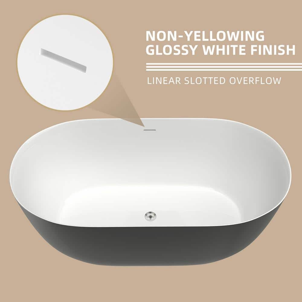 59 in. x 30 in. Free Standing Tub Oval Freestanding Soaking Bathtubs Flatbottom Stand Alone Soaker Tub in Matte Gray - Image 2