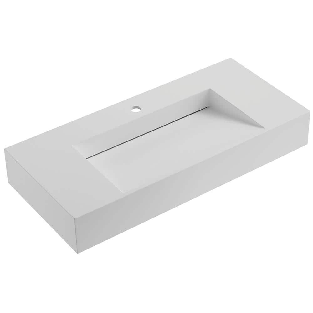 40 in. Wall-Mount or Countertop Bathroom with Wedge Bowl Solid Surface in Matte Gray