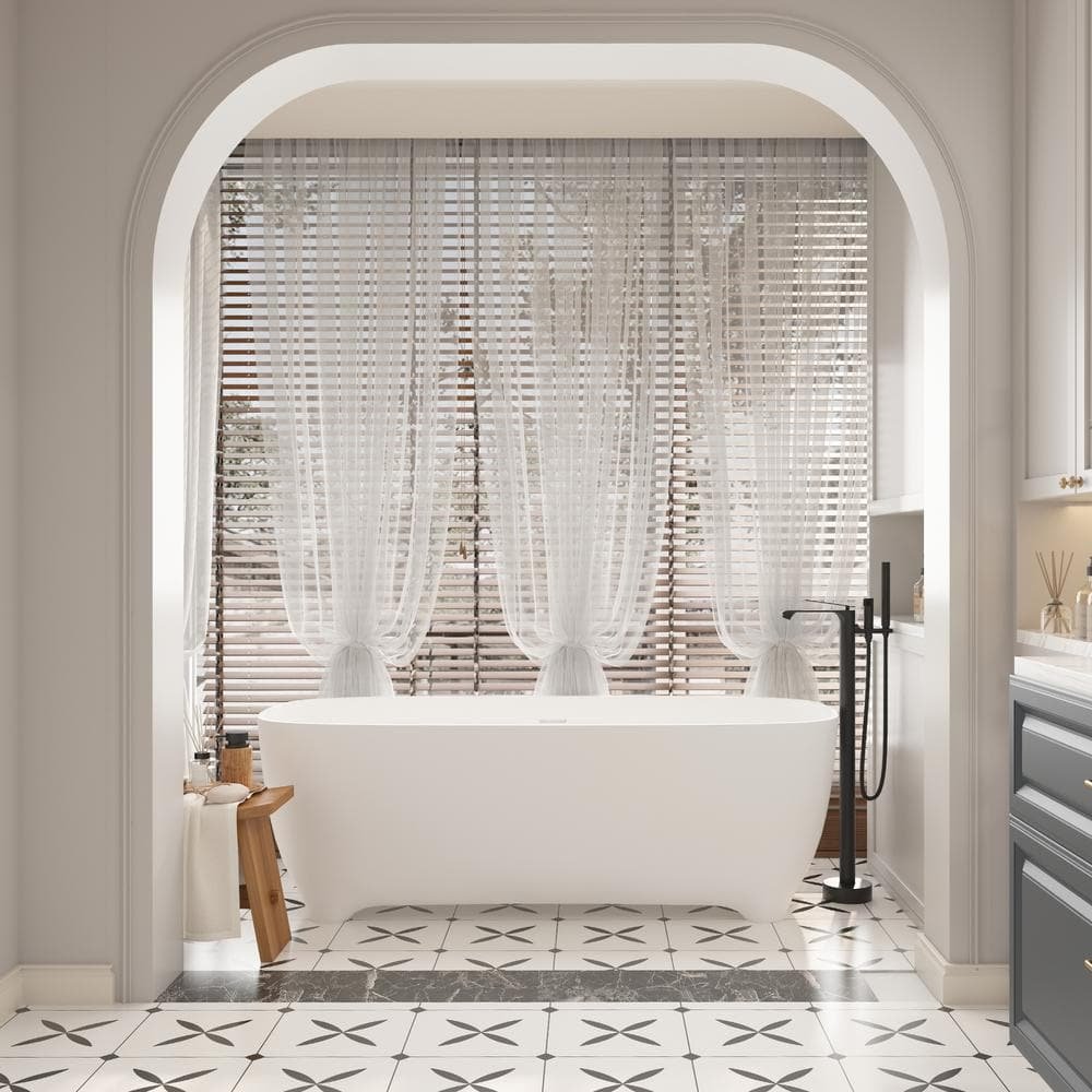 67 in. x 30 in. Soaking Bathtub Solid Surface Stone Bathtub with Center Drain in Matte White