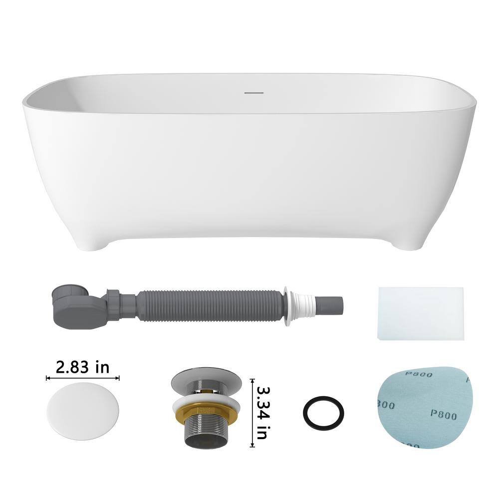67 in. x 30 in. Soaking Bathtub Solid Surface Stone Bathtub with Center Drain in Matte White - Image 4