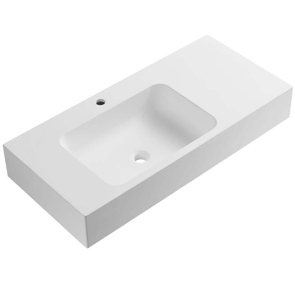 40 in. Wall-Mount Install or On Countertop, with Single Faucet Hole Bathroom Sink in Matte White, SVWS602-40WH