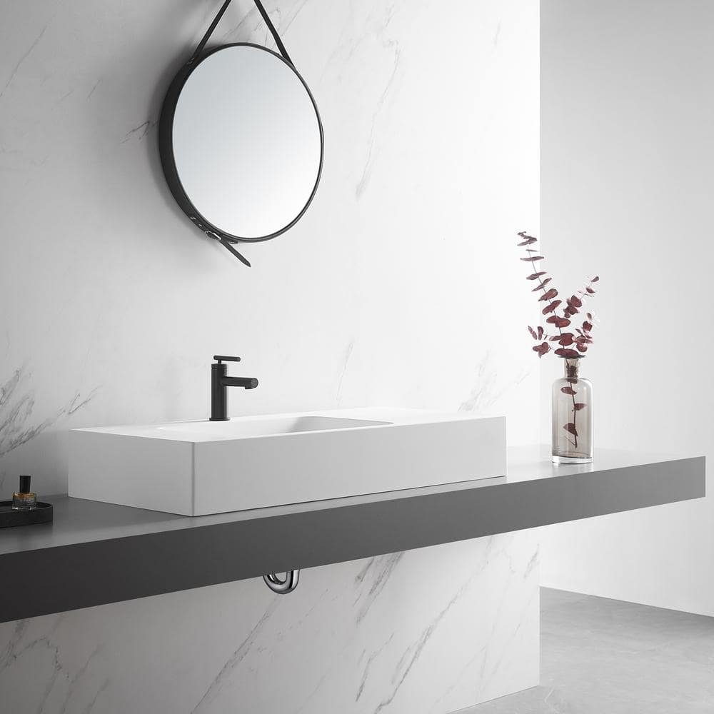 40 in. Wall-Mount Install or On Countertop, with Single Faucet Hole Bathroom Sink in Matte White, SVWS602-40WH - Image 3
