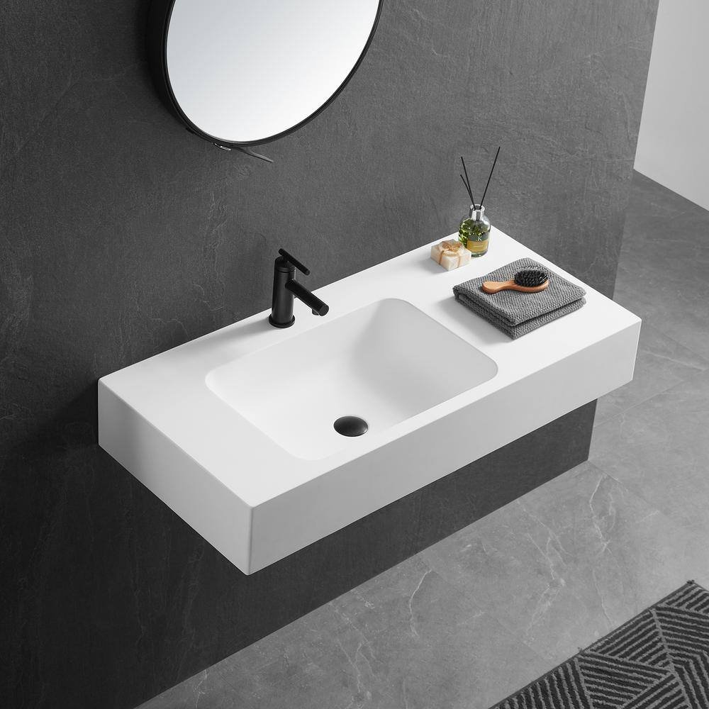 40 in. Wall-Mount Install or On Countertop, with Single Faucet Hole Bathroom Sink in Matte White, SVWS602-40WH - Image 2