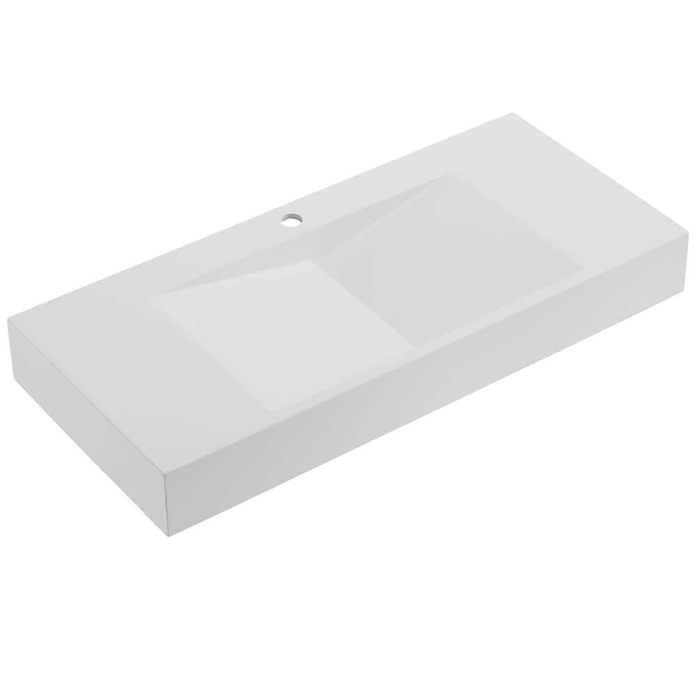 47 in. Wall-Mount or Countertop Bathroom Sink V-Shape Drain Solid Surface Material in Matte White
