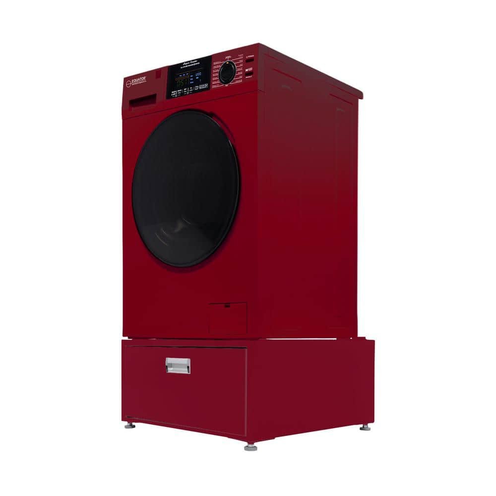 1.62 cu. ft. 110-Volt Vented/Ventless Sani Washer Dryer Combo Pet Cycle Plus Pedestal in Merlot - Image 2