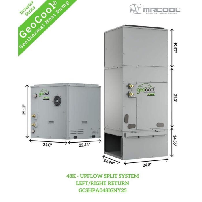 GeoCool Geothermal 48k BTU 4-Ton Vertical Upflow Split Heat Pump System-Left/Right Return-25 ft. Line Set - Image 3