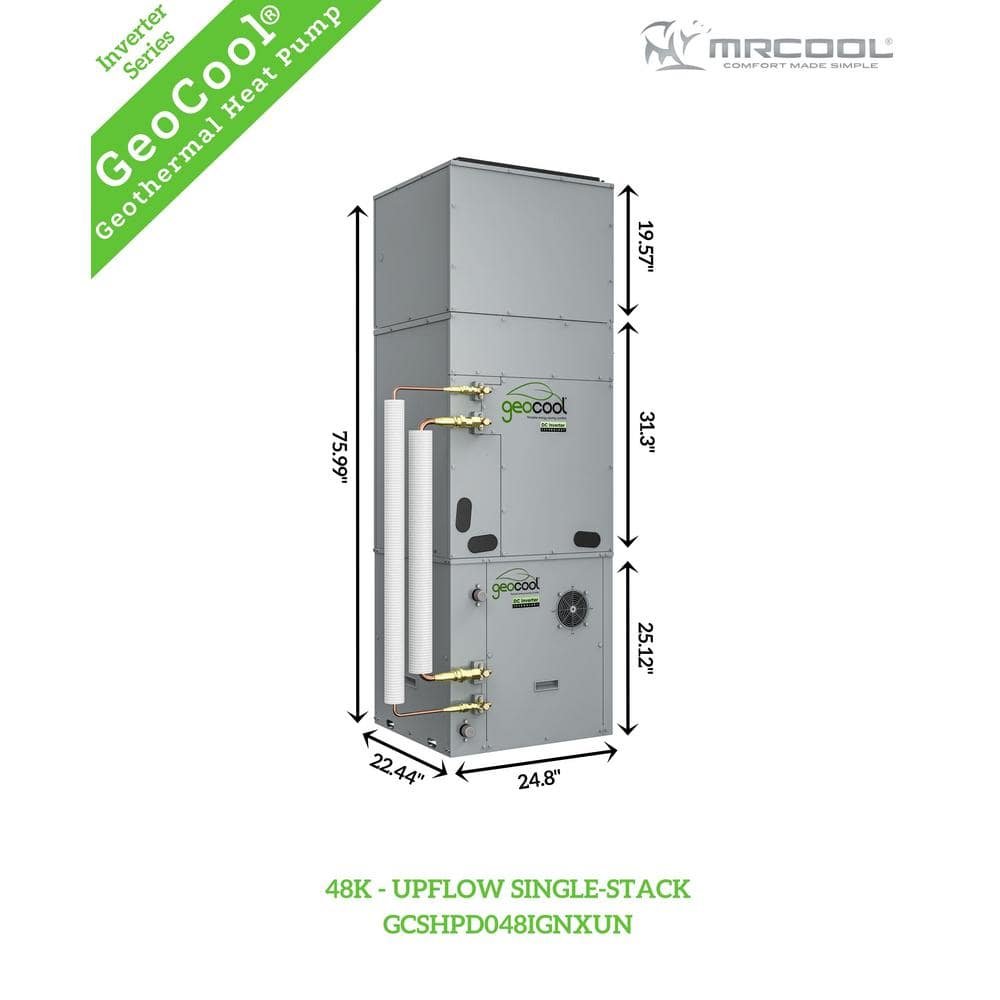 GeoCool Geothermal 48k BTU 4-Ton Vertical Upflow Single-Stack System with Quick Connect Line Set-Bottom Return - Image 3