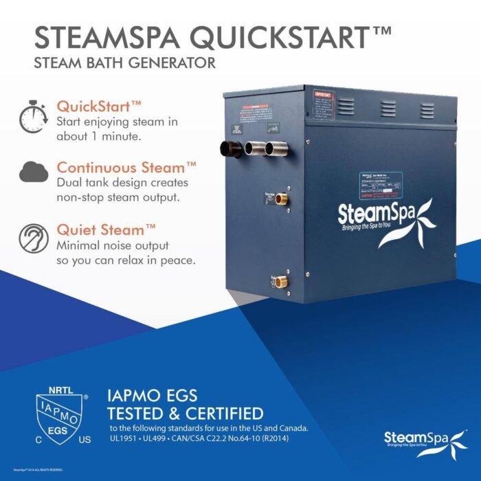 10.5kW QuickStart Steam Bath Generator with Dual Tank Continuous Steam Output Design and Quiet Quick Start Technology - Image 3