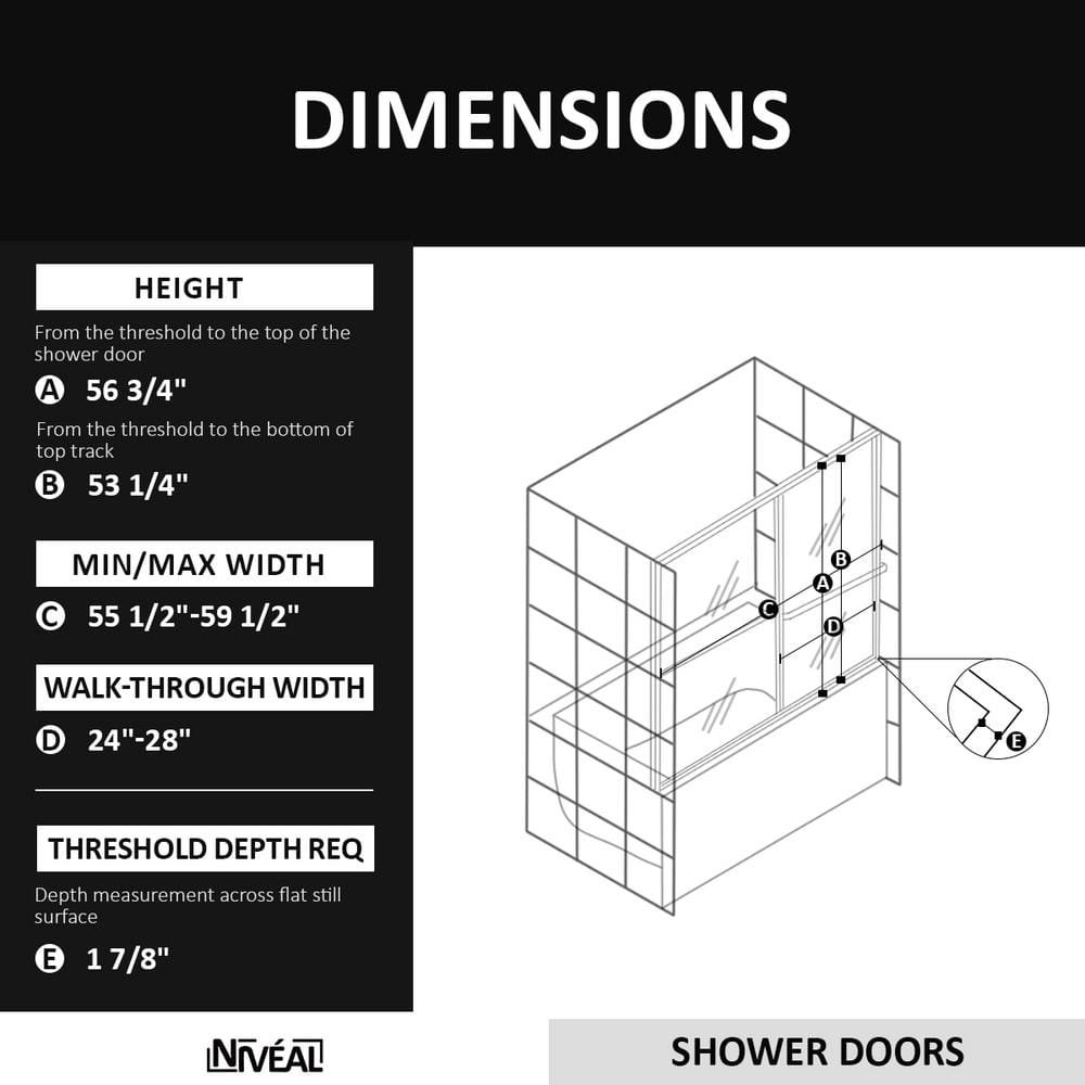 Alvin 59 in. W x 56 in. H Sliding Framed Tub Door in Matte Black Finish - Image 2
