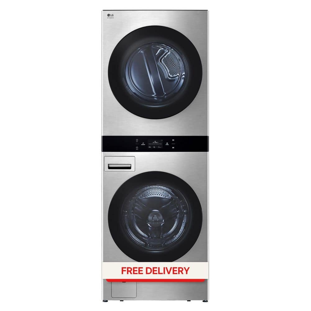 STUDIO WashTower Stacked SMART Laundry Center in Noble Steel 5.0 Cu.Ft. Front Load Washer & 7.4 Cu.Ft. Electric Dryer