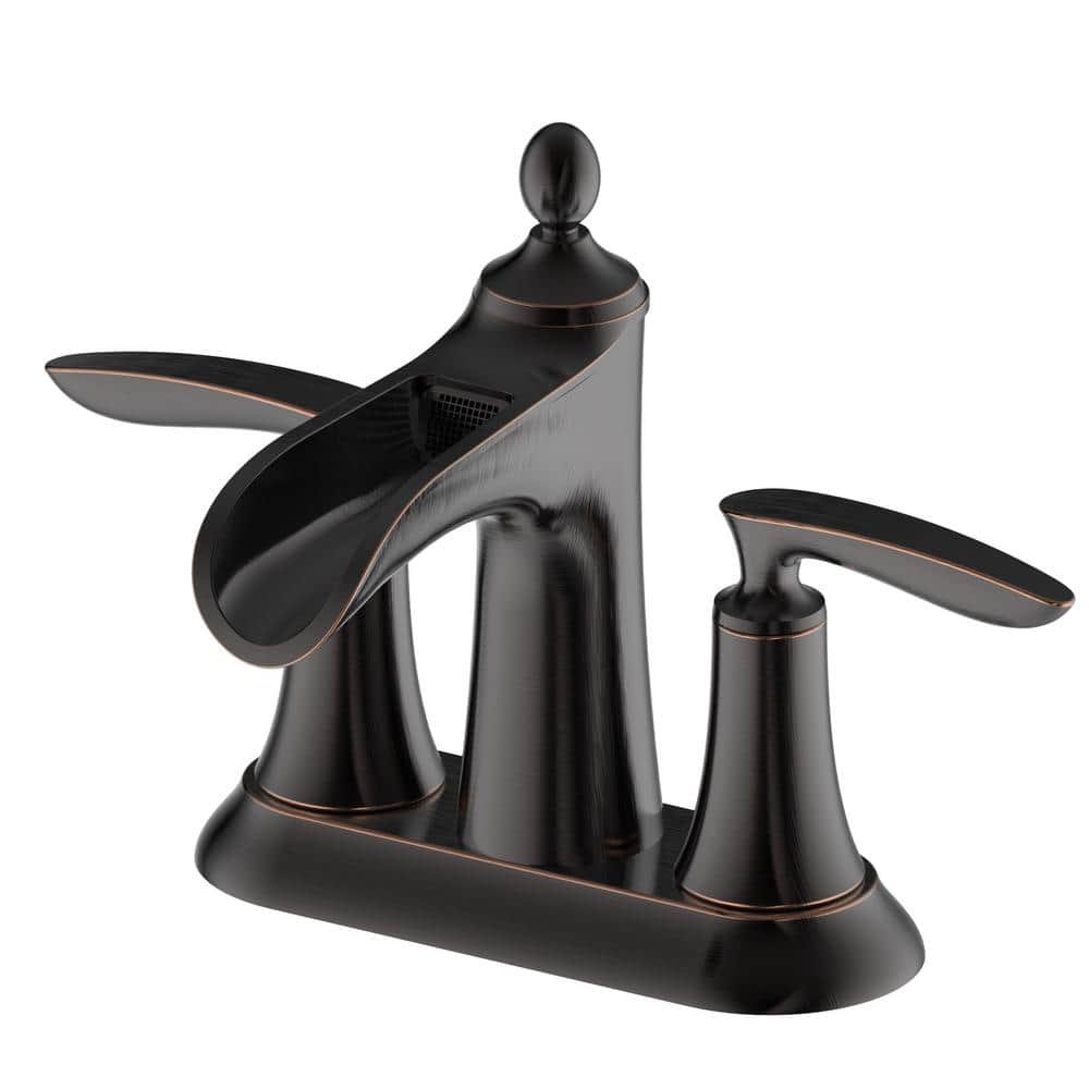 Aegean 4 in. Centerset 2-Handle Waterfall Spout Bathroom Faucet with Drain Kit Included in Oil Rubbed Bronze