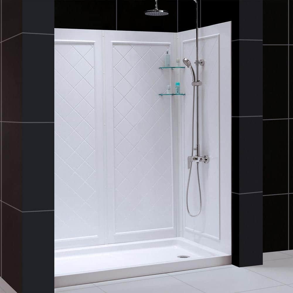 Infinity-Z 30 in. L x 60 in. W x 76 3/4 in. H Alcove Right Shower Kit with Shower Wall and Shower Pan in Bronze/White - Image 2