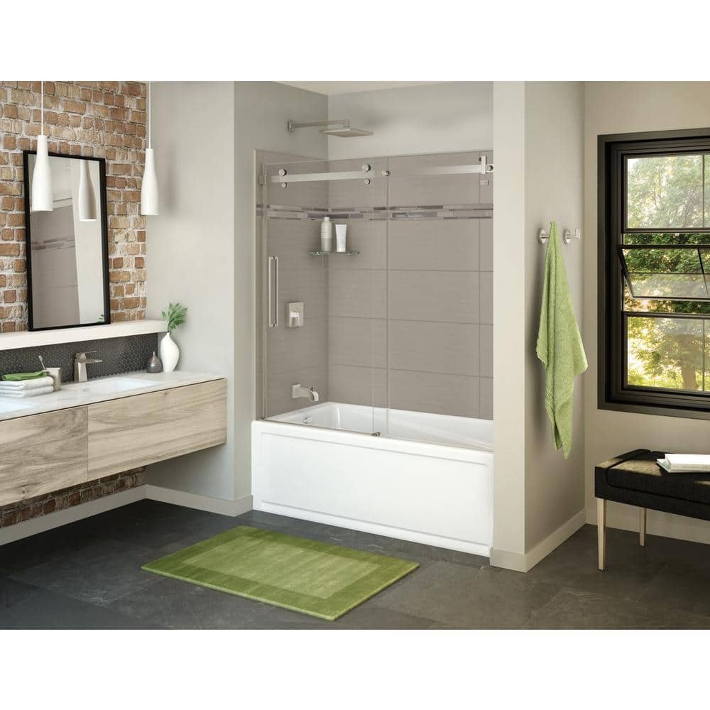 Utile Origin 30 in. x 59.8 in. x 81.4 in. Left Drain Alcove Bath and Shower Kit in Greige with Brushed Nickel Door