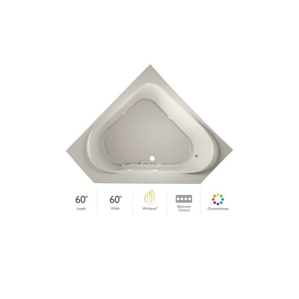 Capella 60 in. x 60 in. Neo Angle Whirlpool Bathtub with Center Drain in Oyster - Image 2