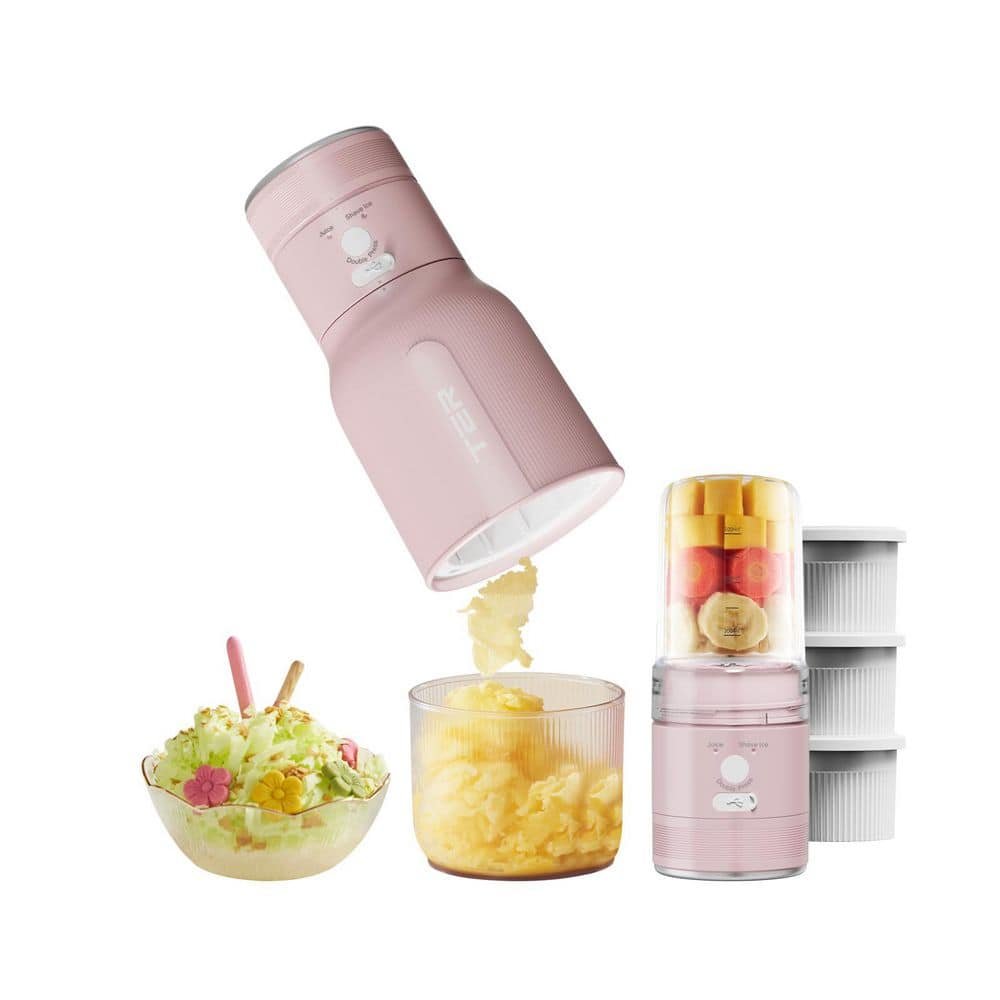 5W 20 oz. Stainless Steel Masticating Juicer with Ice Machine, Cordless Electric, Rechargeable, BPA Free, in Pink