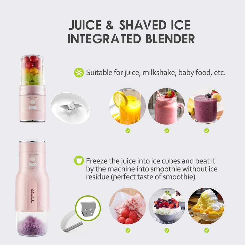 5W 20 oz. Stainless Steel Masticating Juicer with Ice Machine, Cordless Electric, Rechargeable, BPA Free, in Pink - Image 2