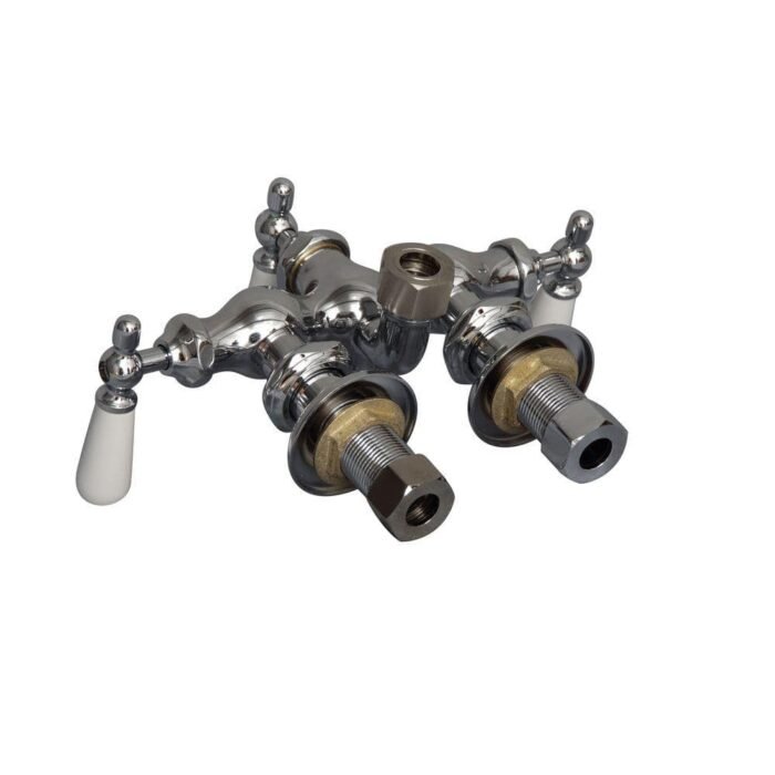Porcelain Lever 3-Handle Claw Foot Tub Faucet with Diverter in Polished Chrome - Image 3