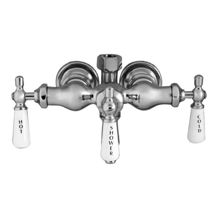 Porcelain Lever 3-Handle Claw Foot Tub Faucet with Diverter in Polished Chrome
