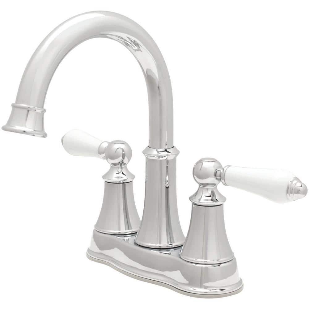 Courant 4 in. Centerset 2-Handle Bathroom Faucet in Polished Chrome with White Handles - Image 4