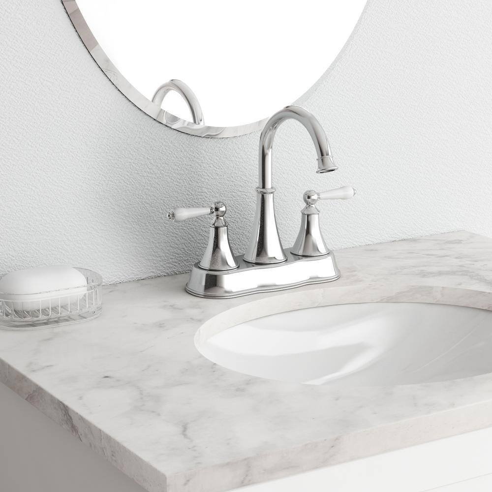 Courant 4 in. Centerset 2-Handle Bathroom Faucet in Polished Chrome with White Handles - Image 2
