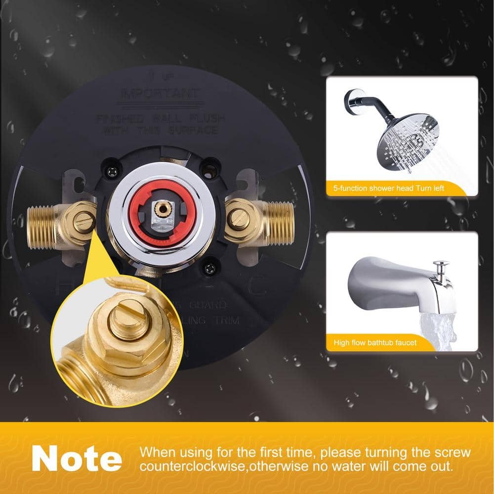 Single Handle 5-Spray Shower Faucet 1.8 GPM with High Pressure Balance, Corrosion Resistance in Polished Chrome - Image 4