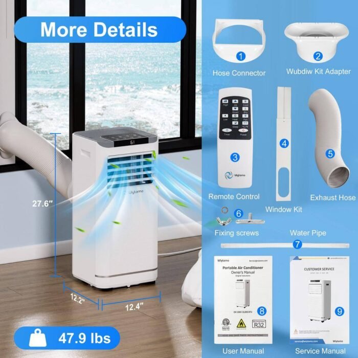 10,000 BTU Portable Air Conditioner Cools 450 Sq. Ft. with Heater, Dehumidifier and Remote in White - Image 4