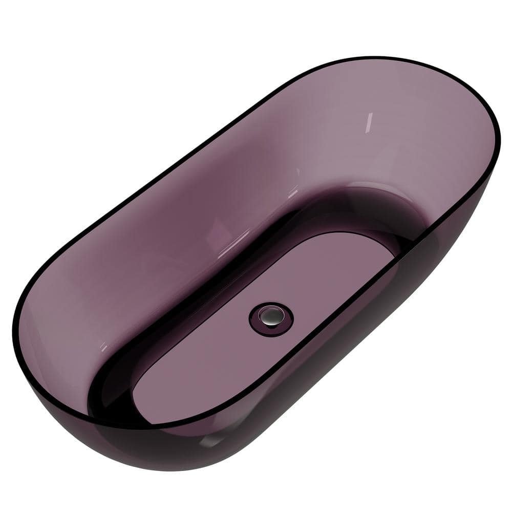 69 in. x 29.5 in. Resin Translucent Freestanding Oval Soaking Bathtub Straight Top with Center Drain in Purple