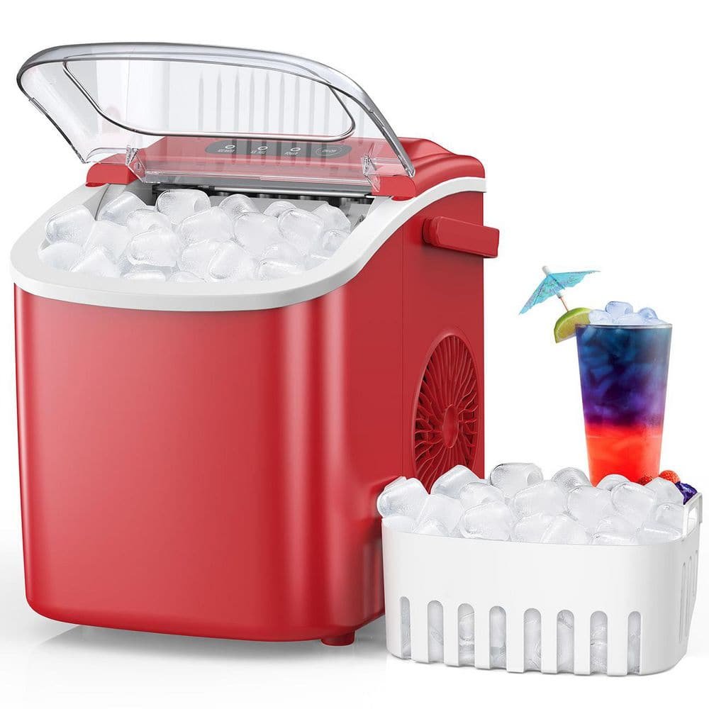 8.7 in. W 26 lbs. Bullet Ice Portable Counter Top Ice Maker in Red