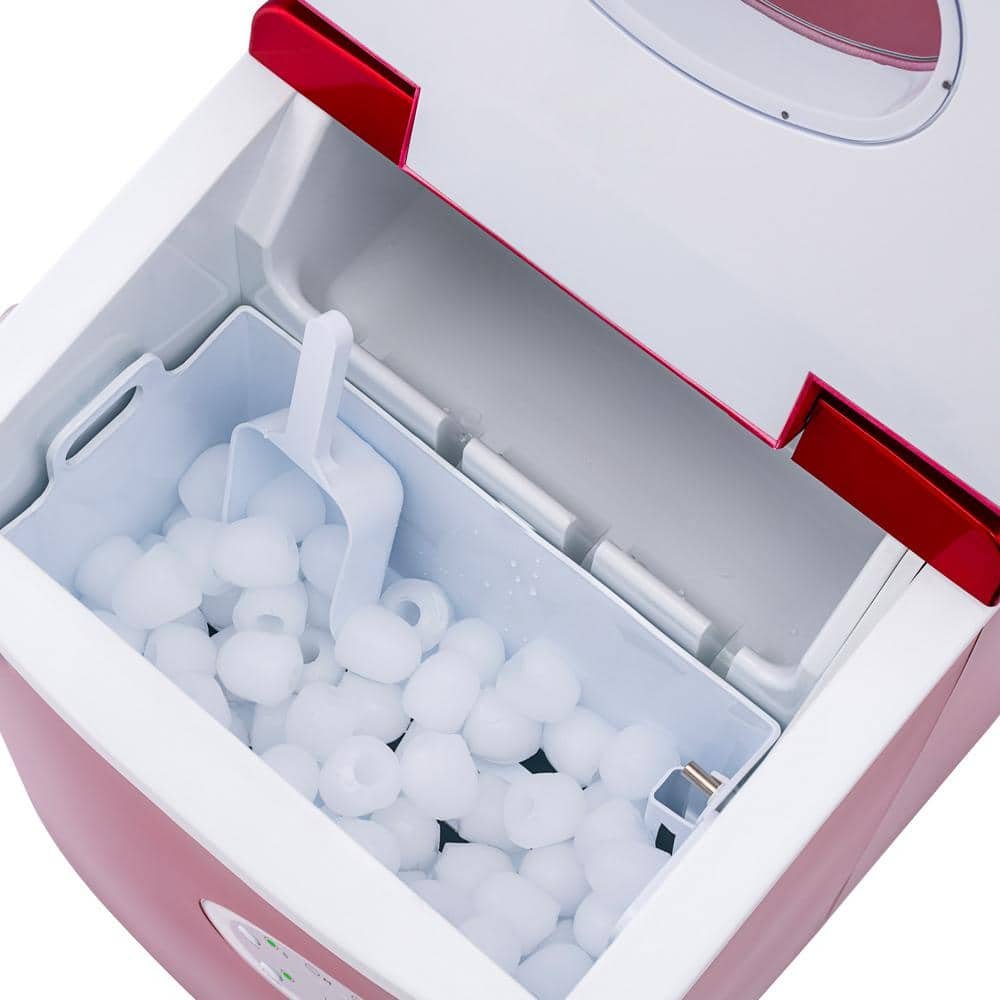 Portable 28 lb. of Ice a Day Countertop Ice Maker BPA Free Parts with 3 Ice Sizes and Ice Scoop - Red - Image 3