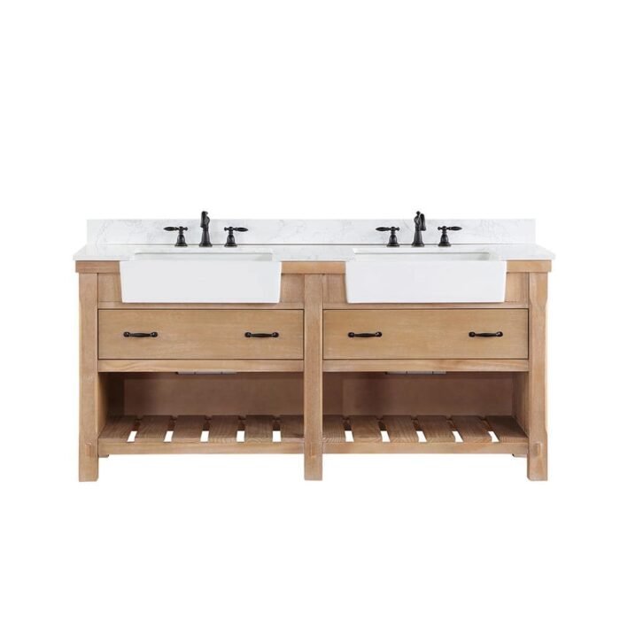 Villareal 72 in.W x 22 in.D x 34 in.H Double Farmhouse Bath Vanity in Weathered Pine with Composite Stone Top - Image 2