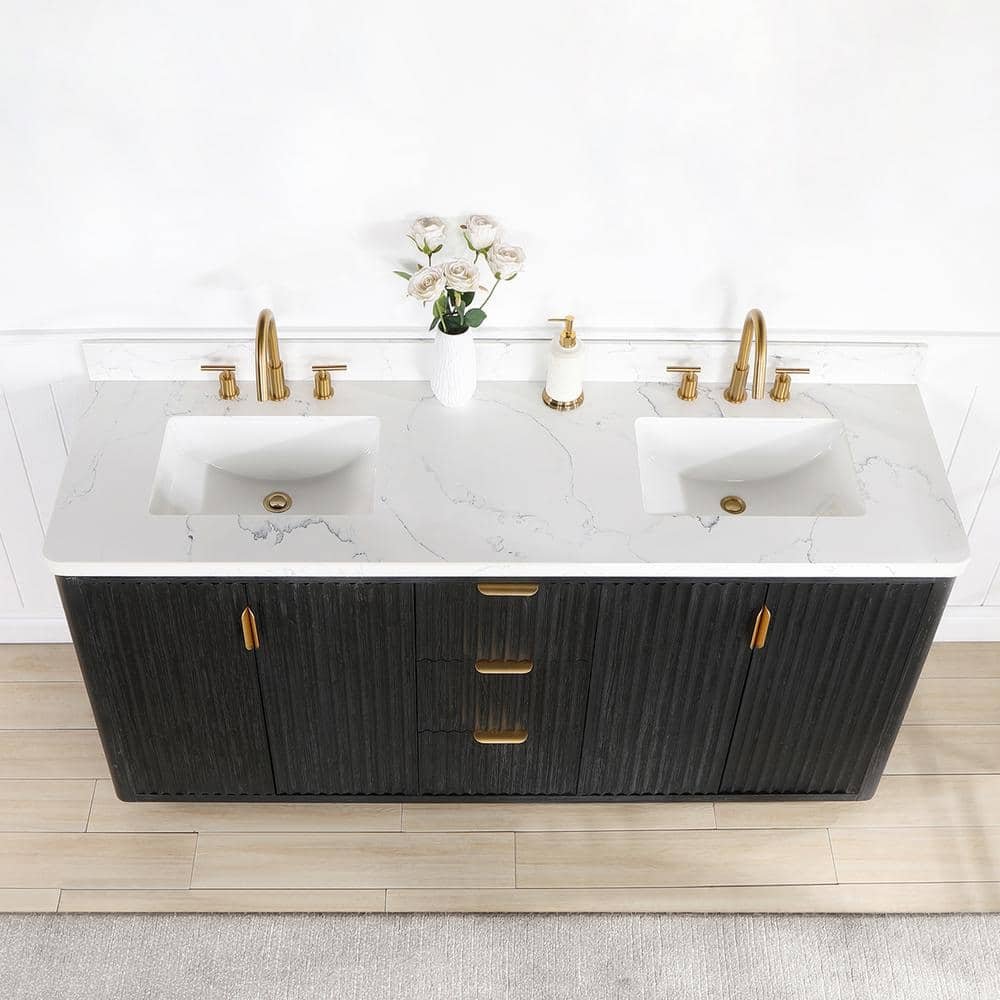 Cadiz Double Bathroom Vanity with White Composite Stone Top - Image 4