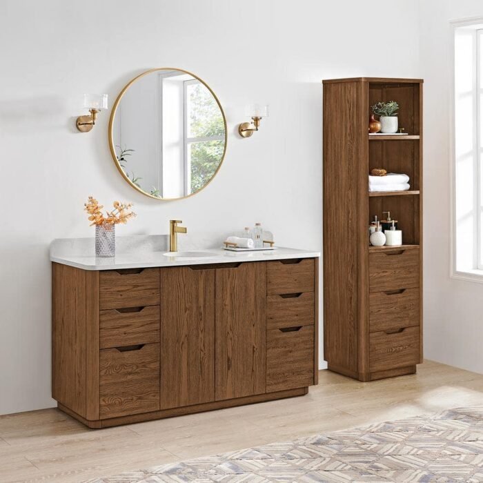 Abuja 60 in. W x 22 in. D x 33.9 in. H Single Bath Vanity in Oak Weathered Brown with White Engineered Stone Top - Image 3
