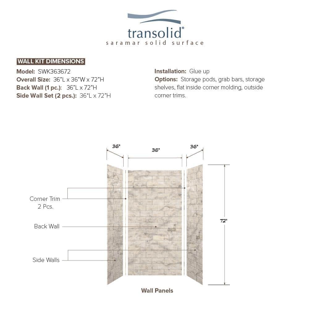 SaraMar 36 in. x 36 in. x 72 in. 3-Piece Easy Up Adhesive Alcove Shower Wall Surround in Sand Creme - Image 3