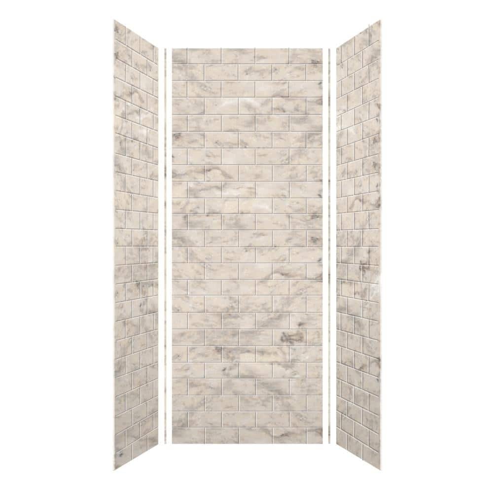 SaraMar 36 in. x 36 in. x 96 in. 3-Piece Easy Up Adhesive Alcove Shower Wall Surround in Sand Creme - Image 2