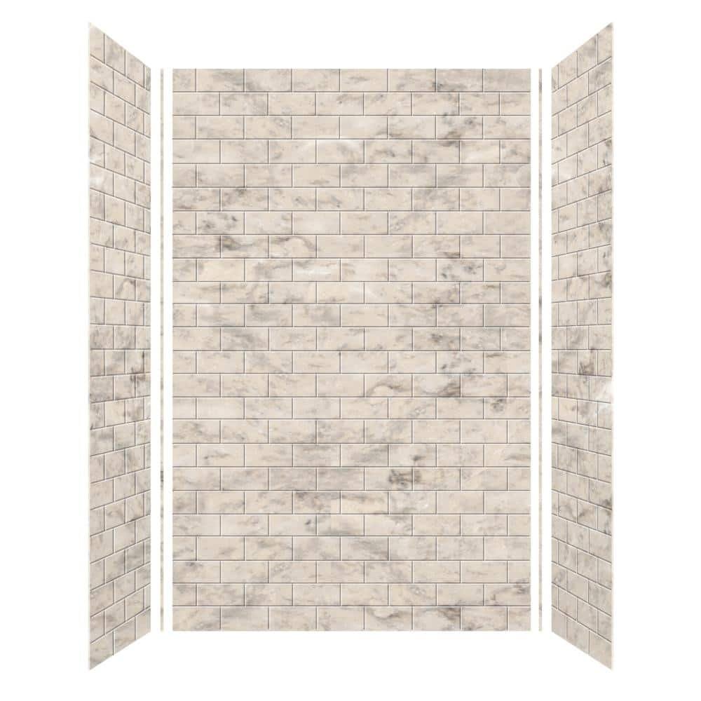 SaraMar 36 in. x 60 in. x 96 in. 3-Piece Easy Up Adhesive Alcove Shower Wall Surround in Sand Creme - Image 2