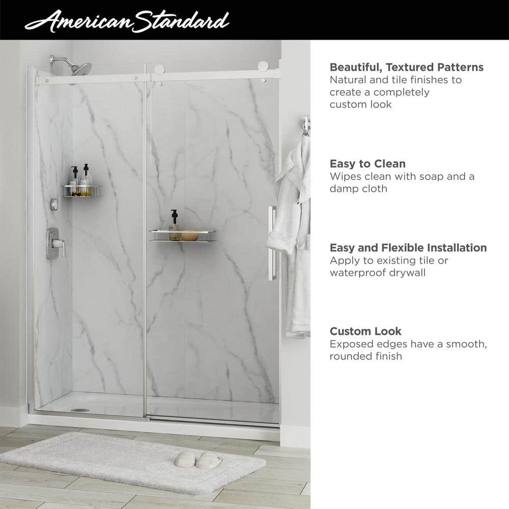 Passage 60 in. x 72 in. 3-Piece Glue-Up Alcove Shower Wall, Door and Base Kit with Right Hand Drain in Serene Marble - Image 3