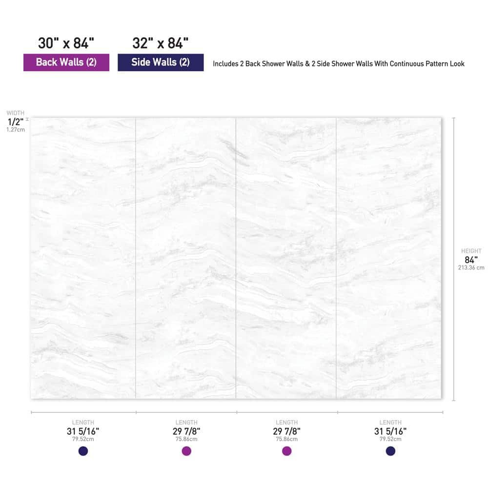 60 in. x 32 in. x 84 in. Alcove Solid Composite Stone Shower Kit - Sierra L Shower Walls and L/R WH Sand Shower Pan Base - Image 4