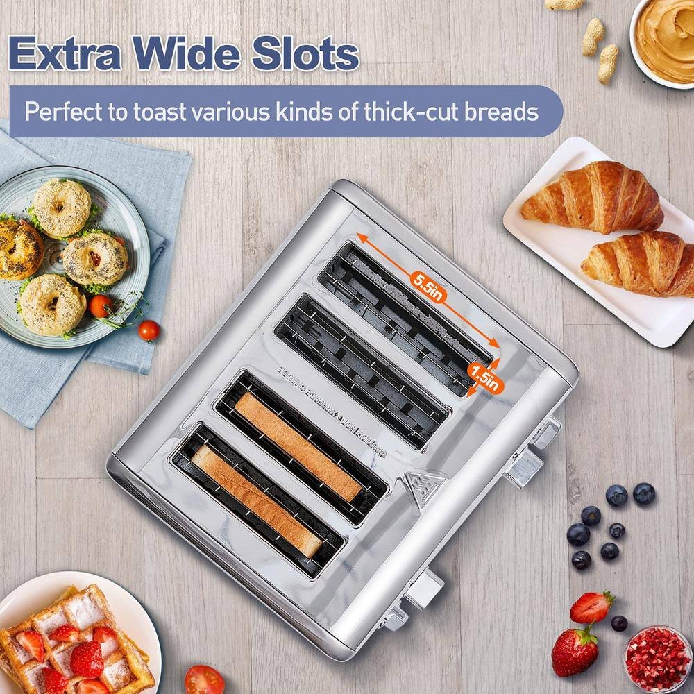 4-Slice Silver Stainless Steel Wide Slot Toaster with 6 Shade Settings, Ultra-Clear LED Display, Dual Control Panels - Image 3