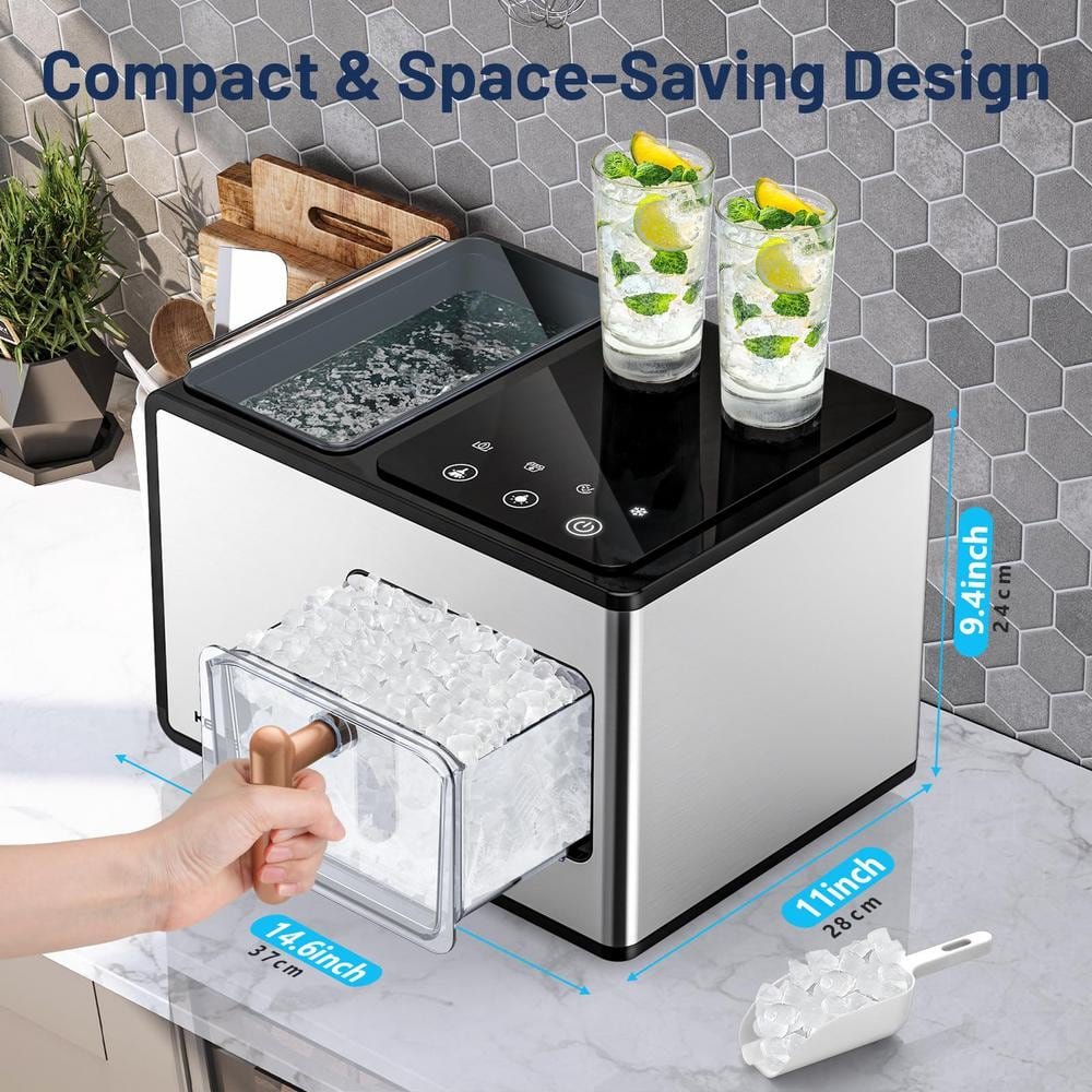 13.7 in. 40 lb. Pebble Ice Maker with Soft Chewable Ice Portable Ice Maker Stainless Steel with Touch Screen in Silver - Image 3
