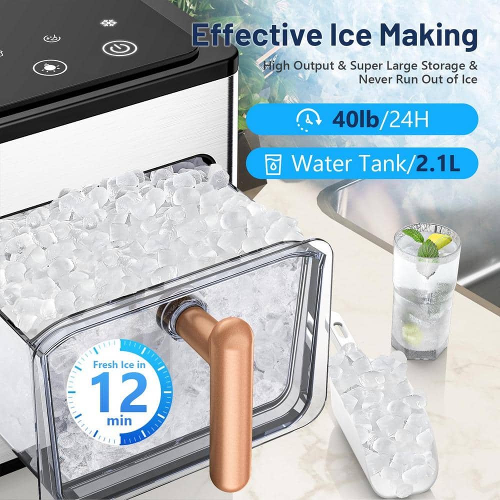13.7 in. 40 lb. Pebble Ice Maker with Soft Chewable Ice Portable Ice Maker Stainless Steel with Touch Screen in Silver - Image 2