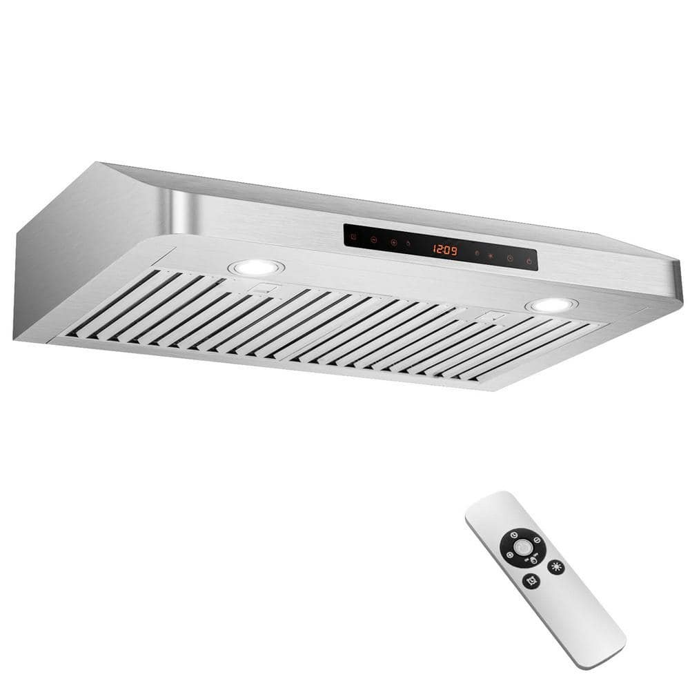 30 in. Top/Rear Under Cabinet Range Hood in Silver with 4 Fan Speed Adjustable LED Lights Time Setting