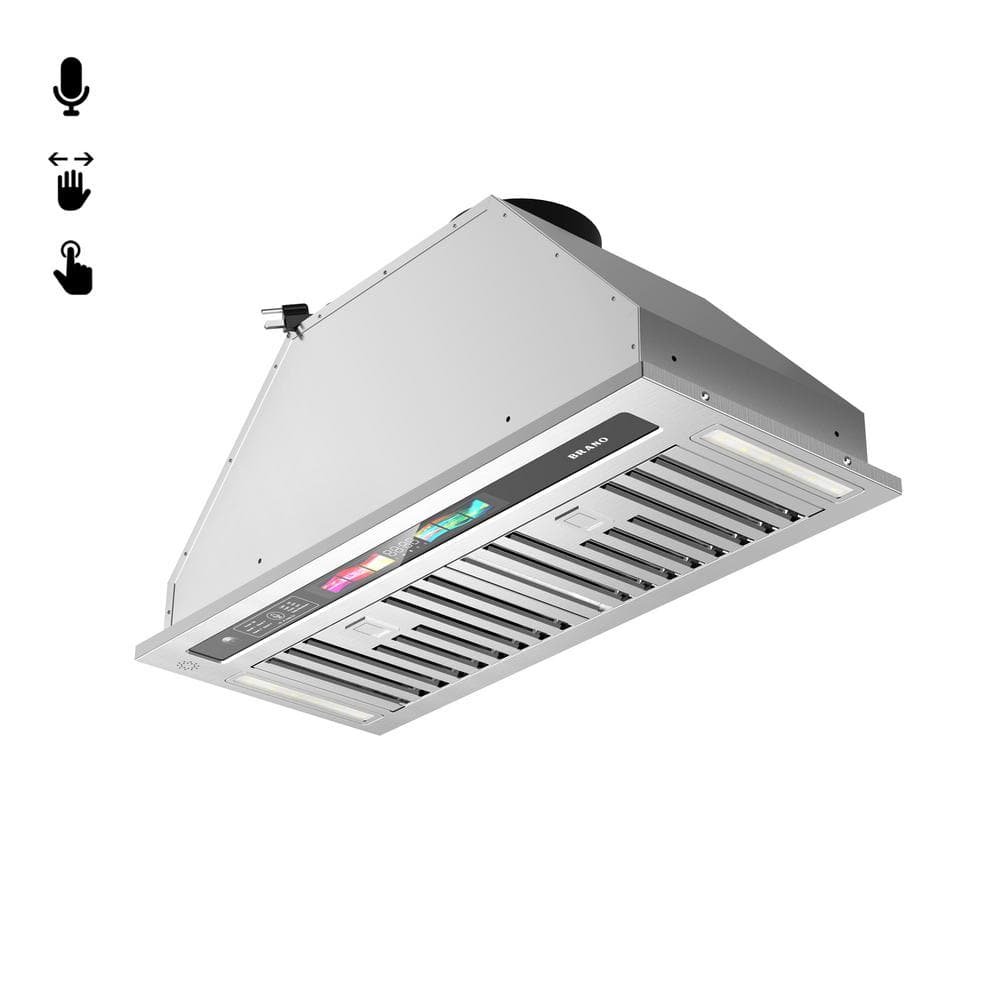 36 in. W Built-in/Insert 900 CFM Range Hood with Voice/Gesture/Touch Control 4 Speed Exhaust Fan in Silver
