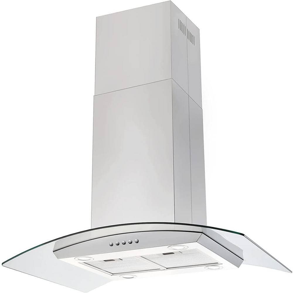 36 in. 900CFM Ducted Island Range Hood in Stainless Steel with LED Lights