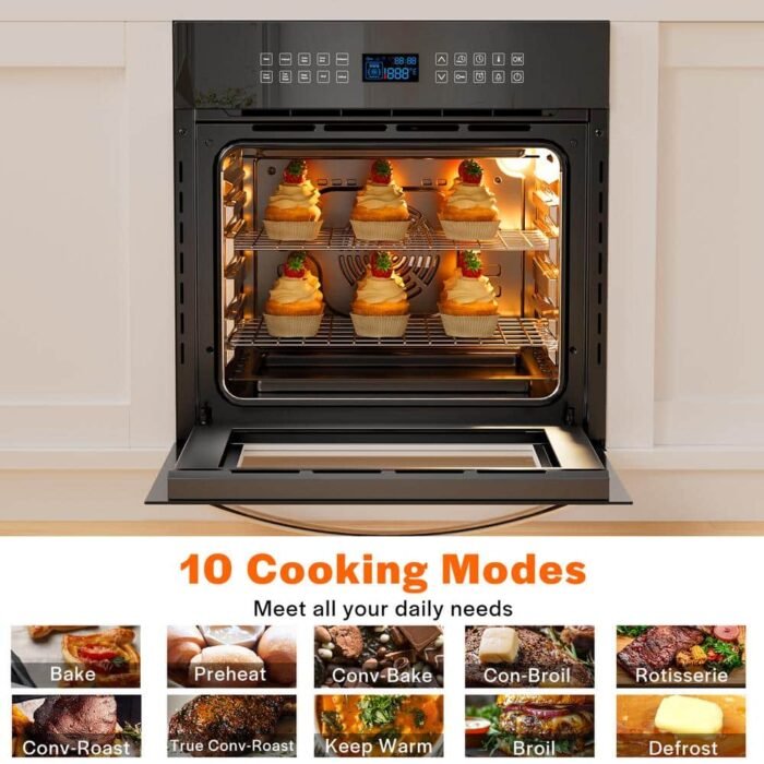 24 in. Single Electric Wall Oven 10 Cooking Functions with Rotisserie and Convection Touch Control in Silver Glass - Image 2