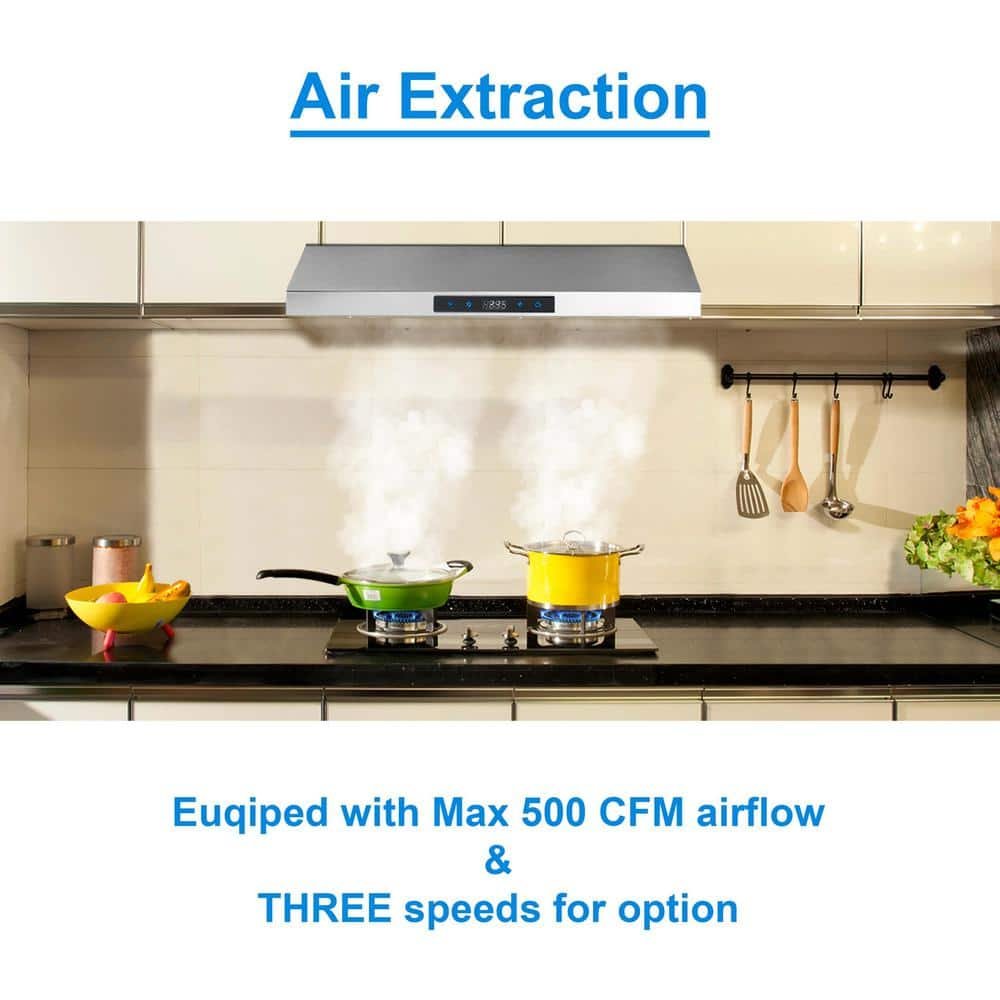 30 in. 500 CFM Ductless Range Hood Under Cabinet Stainless Steel Vent Hood Silver 3-Speeds - Image 3