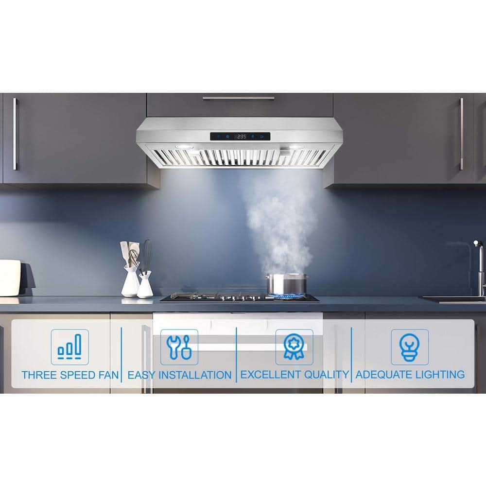 30 in. 500 CFM Ductless Range Hood Under Cabinet Stainless Steel Vent Hood Silver 3-Speeds - Image 2