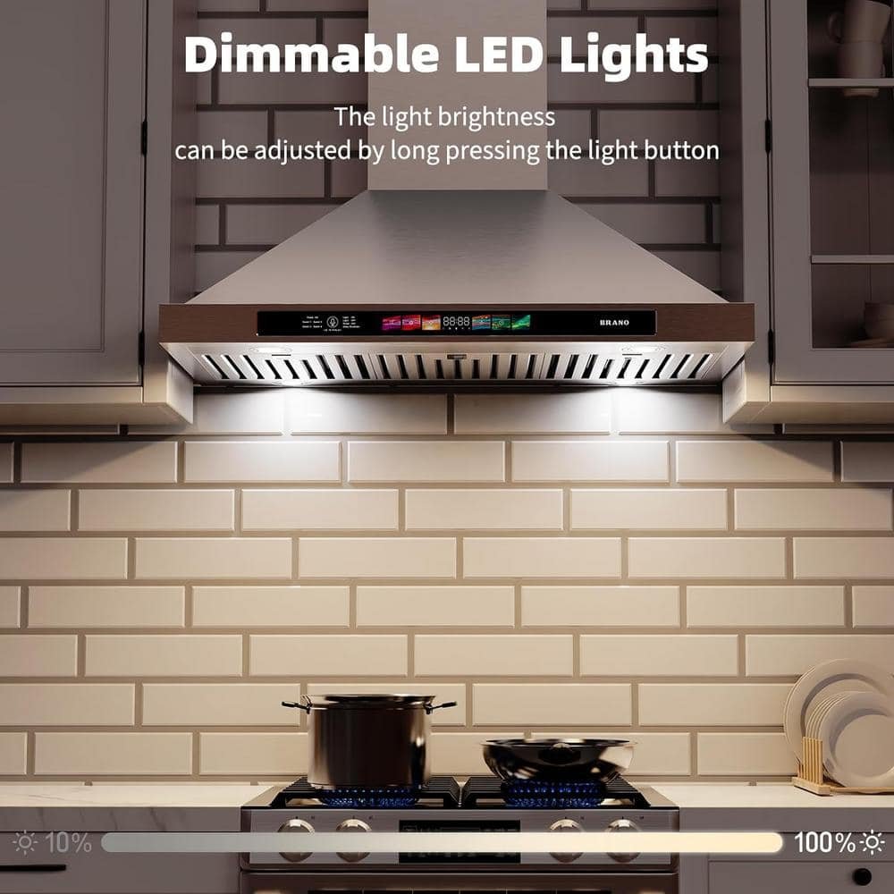 35.4 in. 900CFM Wall Mount Range Hood Silver Gesture/Touch Control Exhaust Fan Ducted/Ductless Stove Hood